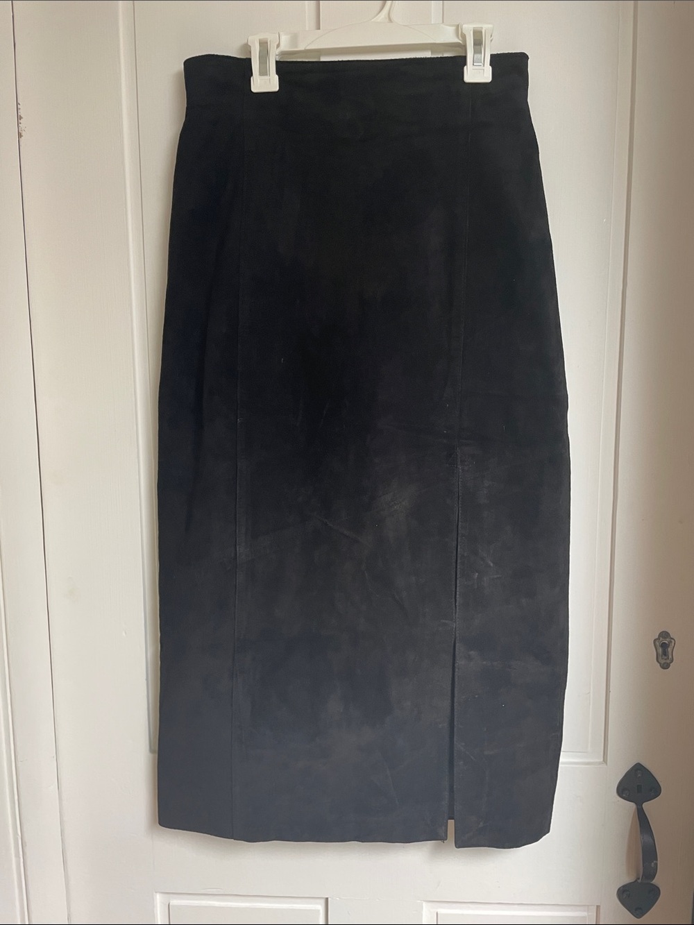 Vintage Women's Black Suede Pencil Skirt with Front Slit